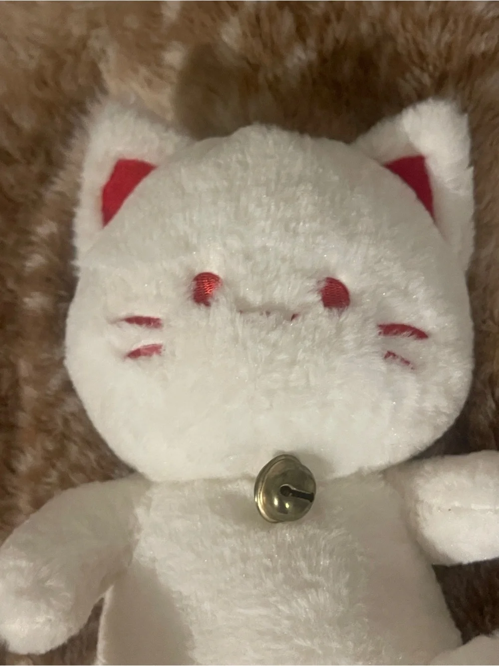 Plush White Cat Toy with Red Accents and Bell - Cute Plush